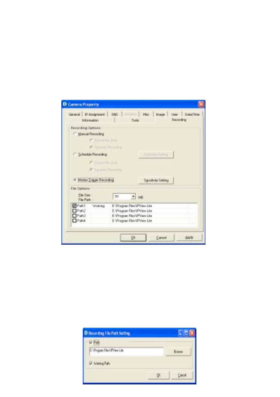 Ipview lite, Camera property settings > recording | D-Link DCS-900W User Manual | Page 68 / 98