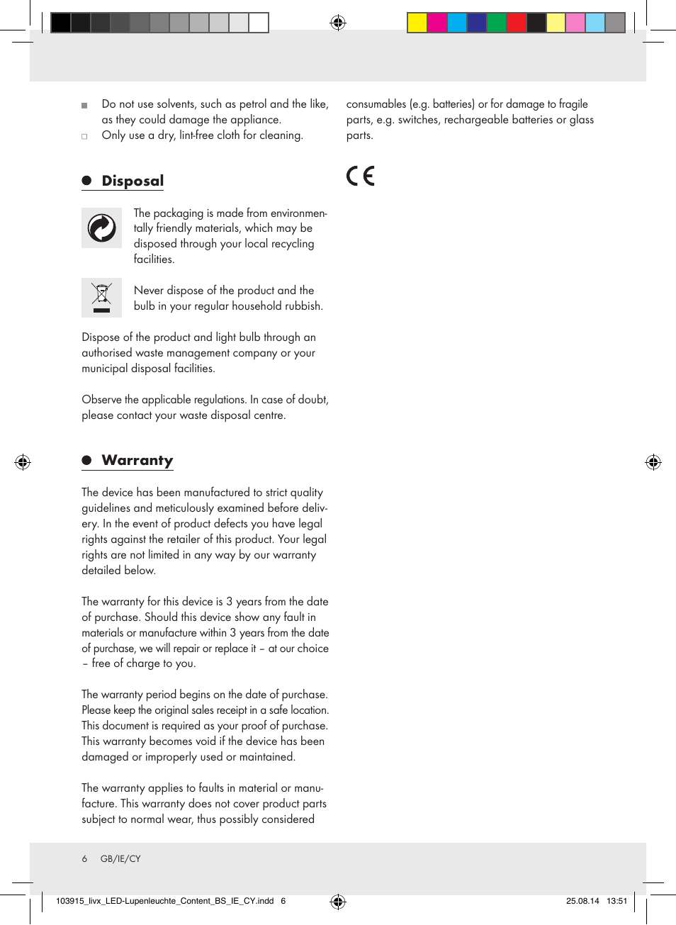 Disposal, Warranty | Livarno 103915-14-01-BS User Manual | Page 6 / 10