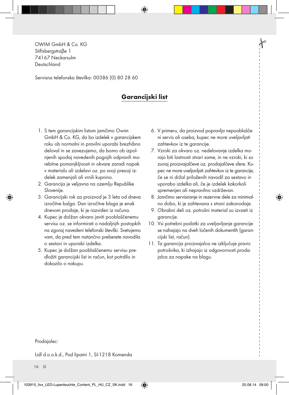 Garancijski list | Livarno 103915-14-01-BS User Manual | Page 16 / 26