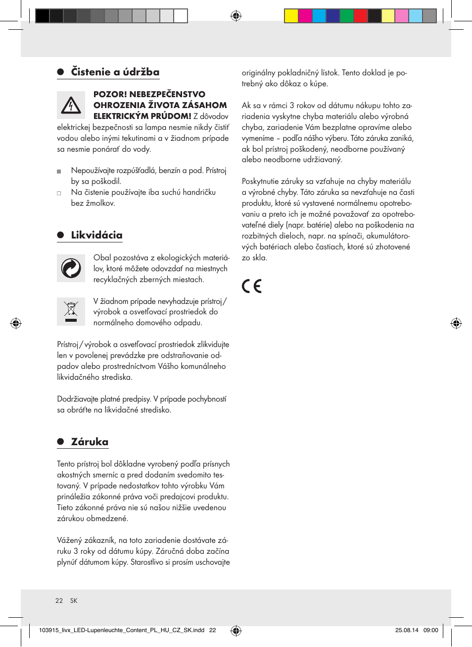 Čistenie a údržba, Likvidácia, Záruka | Livarno 103915-14-01-BS User Manual | Page 22 / 26