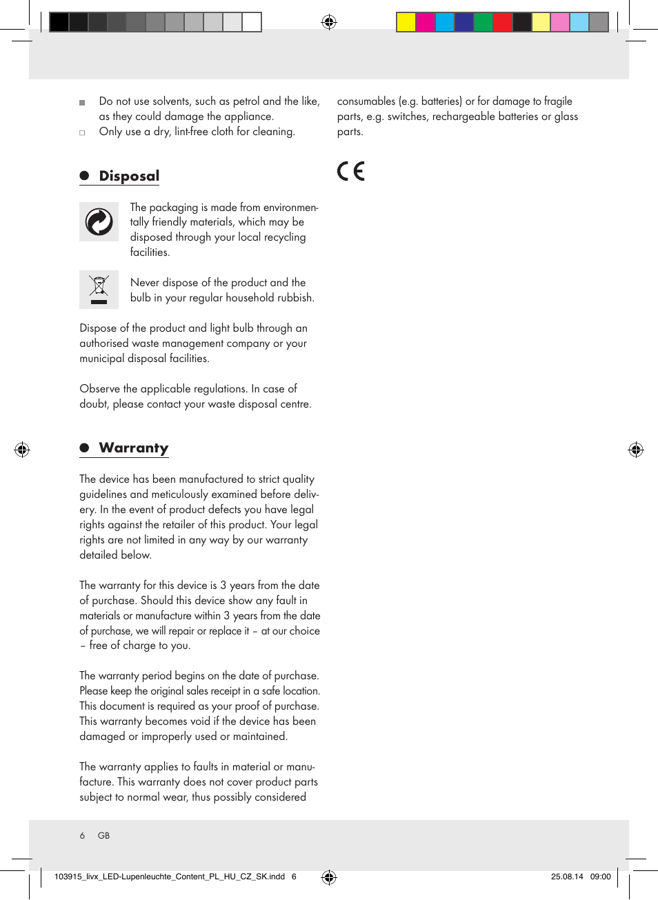 Disposal, Warranty | Livarno 103915-14-01-BS User Manual | Page 6 / 26