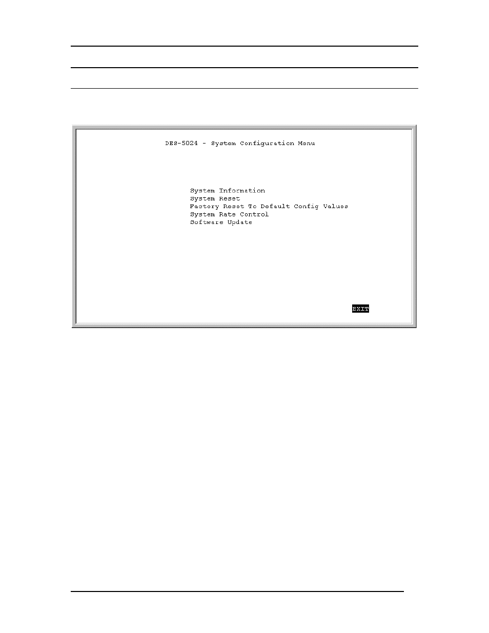System configuration menu | D-Link DES-5024 User Manual | Page 46 / 93