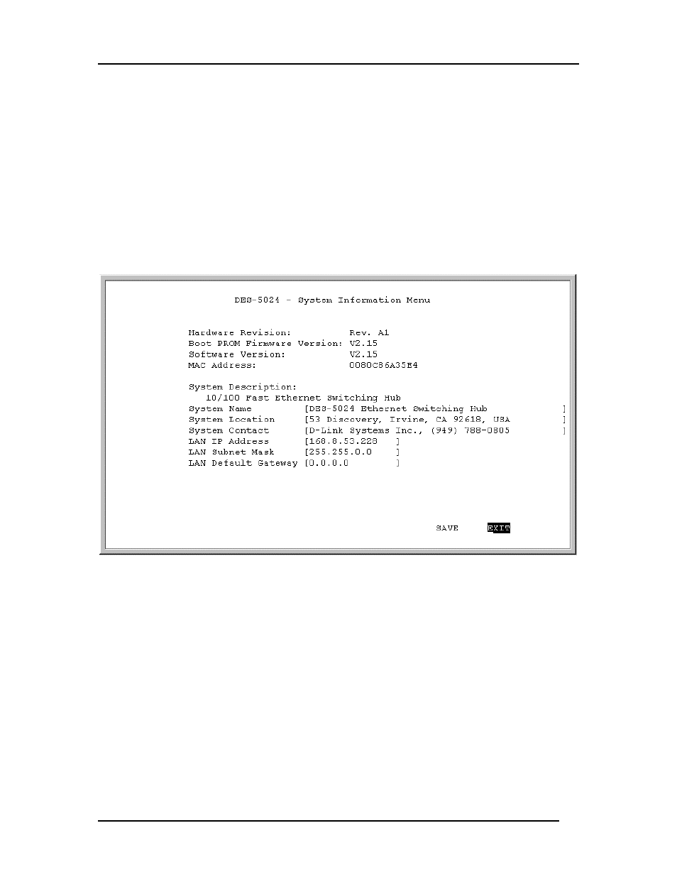 System information menu | D-Link DES-5024 User Manual | Page 47 / 93