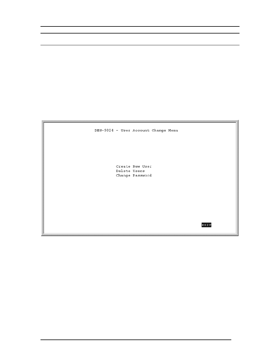 User account management, User account change menu | D-Link DES-5024 User Manual | Page 57 / 93