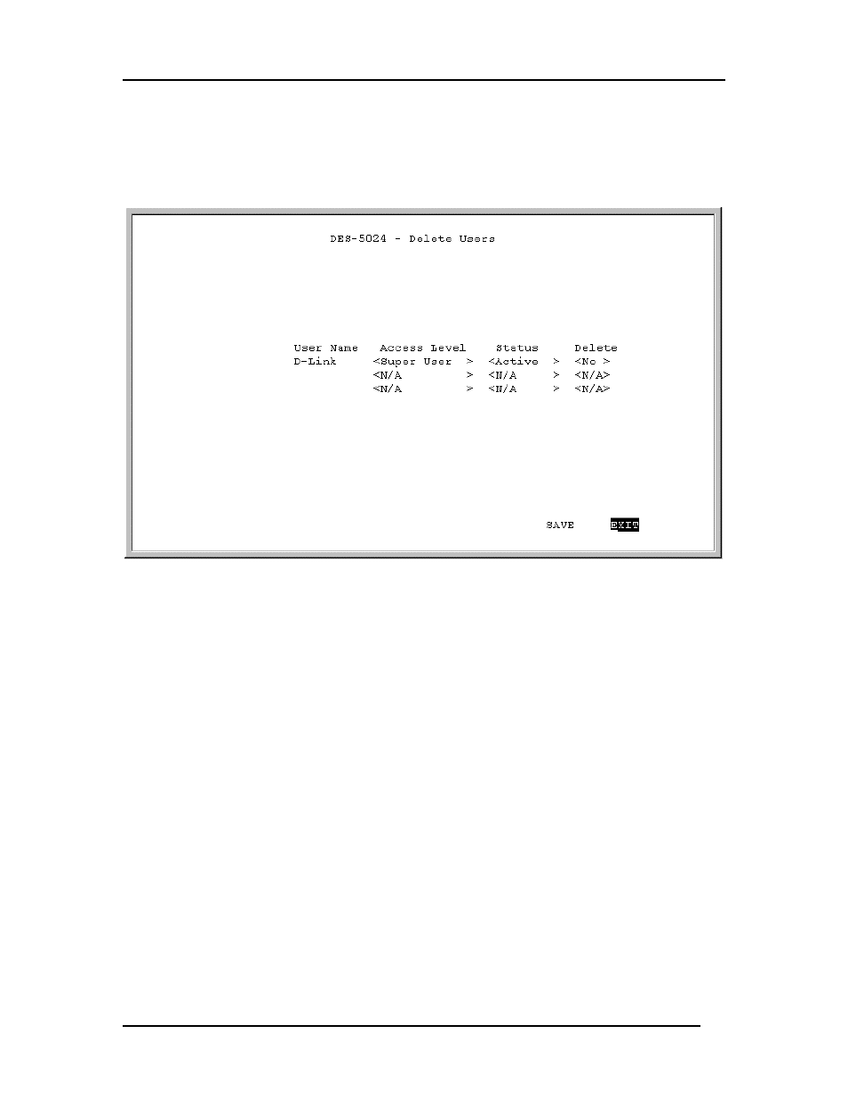 Delete users | D-Link DES-5024 User Manual | Page 60 / 93