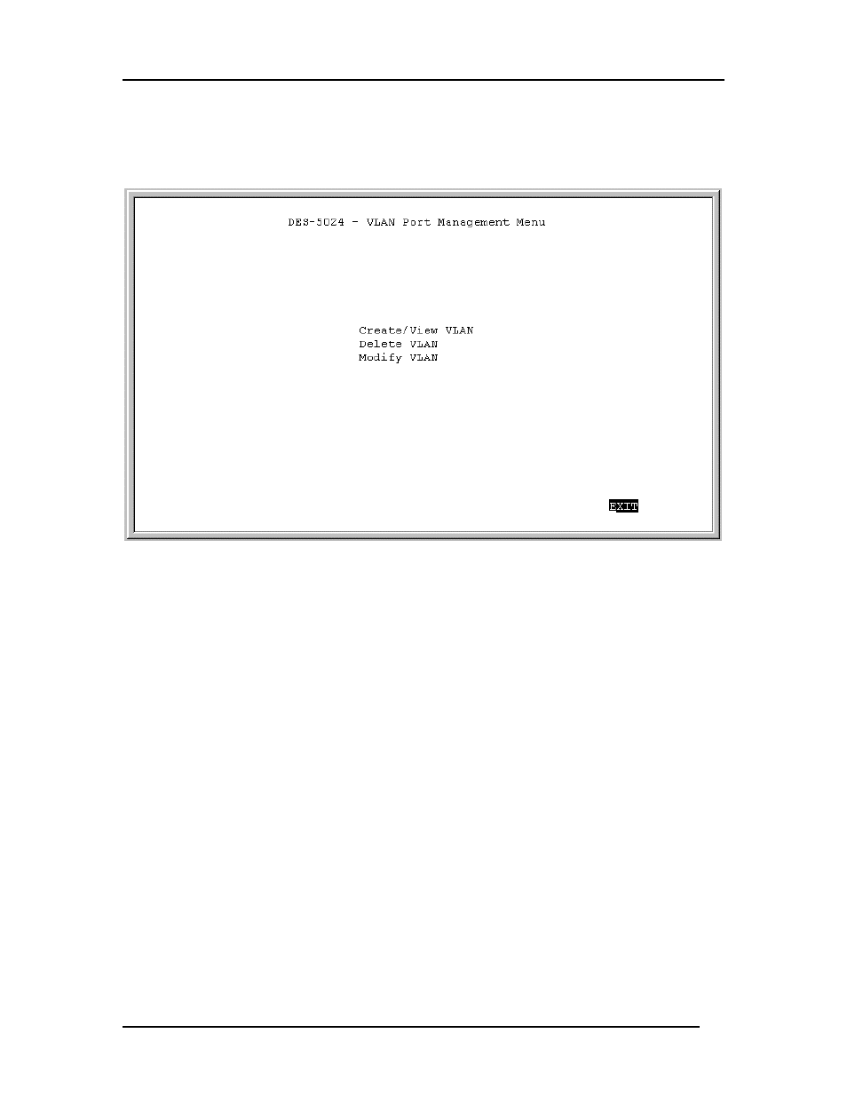 Vlan port management menu | D-Link DES-5024 User Manual | Page 75 / 93