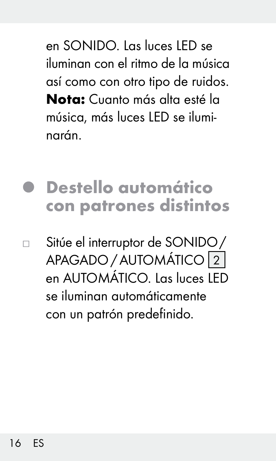 Destello automático con patrones distintos | Livarno Z31603 User Manual | Page 16 / 84