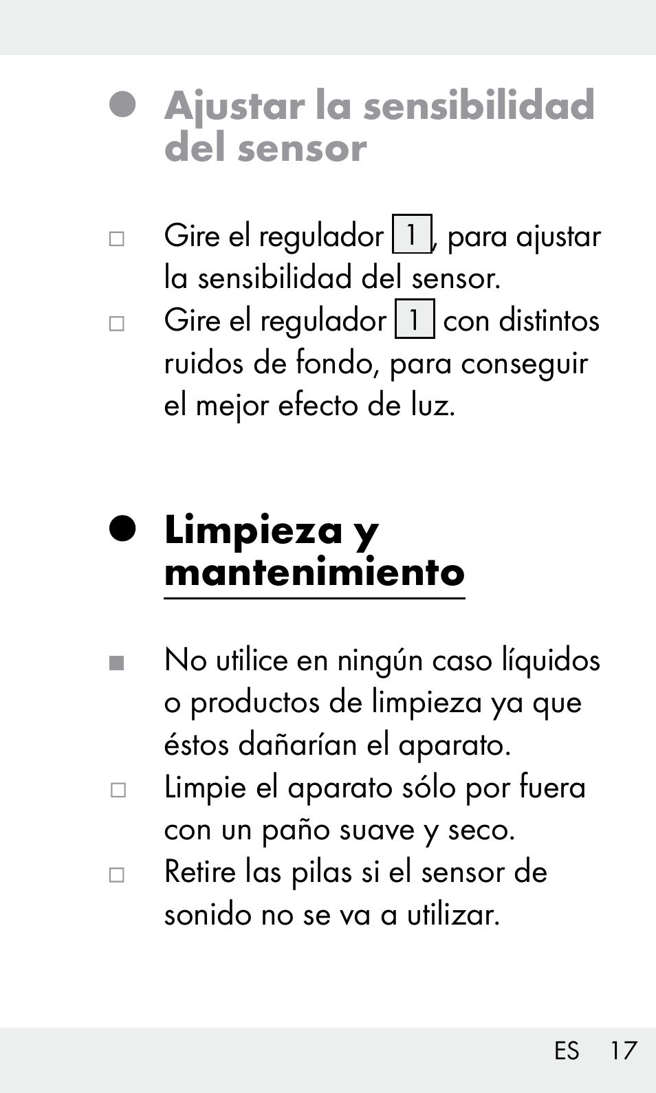 Ajustar la sensibilidad del sensor, Limpieza y mantenimiento | Livarno Z31603 User Manual | Page 17 / 84