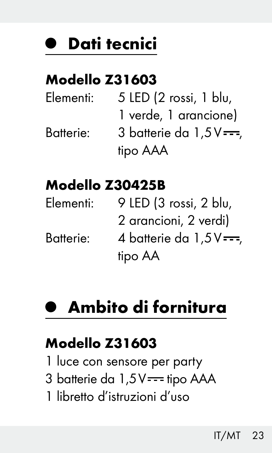 Dati tecnici, Ambito di fornitura | Livarno Z31603 User Manual | Page 23 / 84