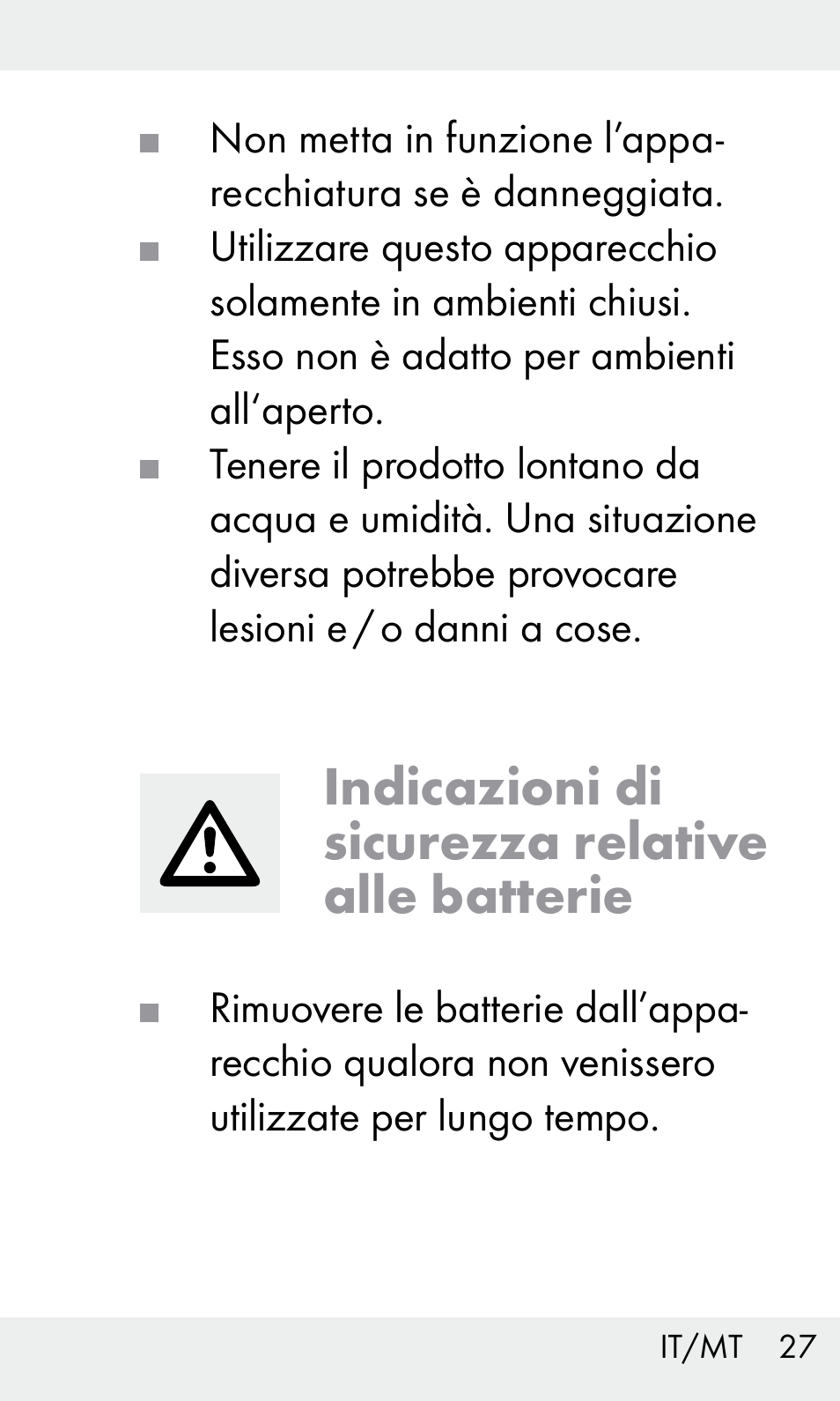 Indicazioni di sicurezza relative alle batterie | Livarno Z31603 User Manual | Page 27 / 84