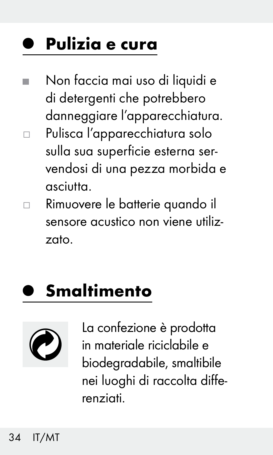 Pulizia e cura, Smaltimento | Livarno Z31603 User Manual | Page 34 / 84