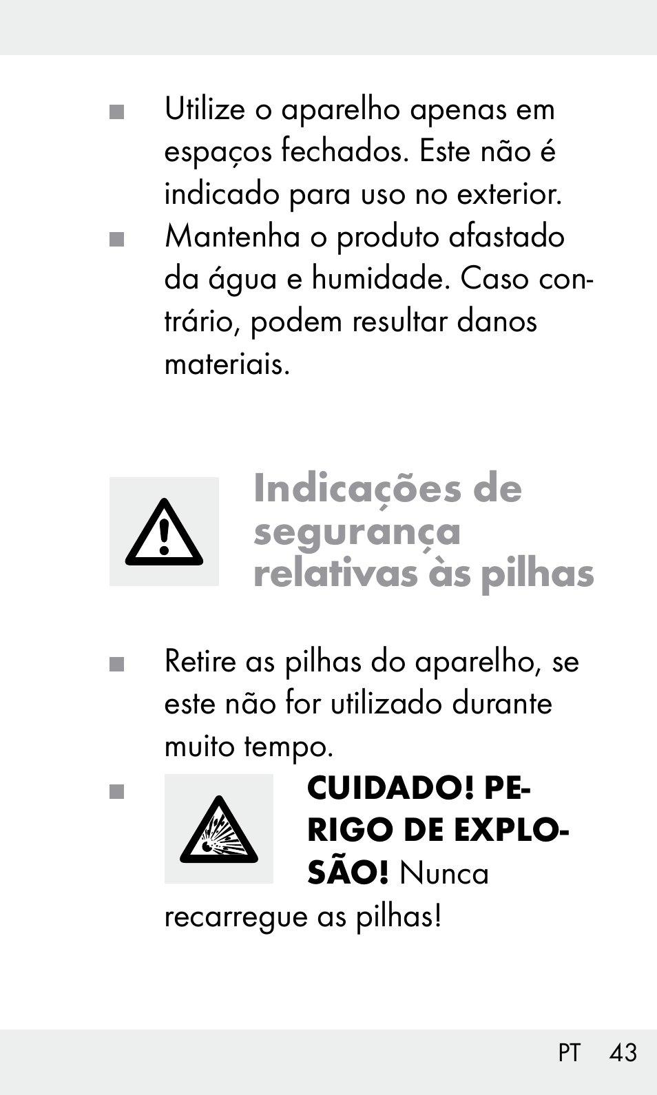 Indicações de segurança relativas às pilhas | Livarno Z31603 User Manual | Page 43 / 84