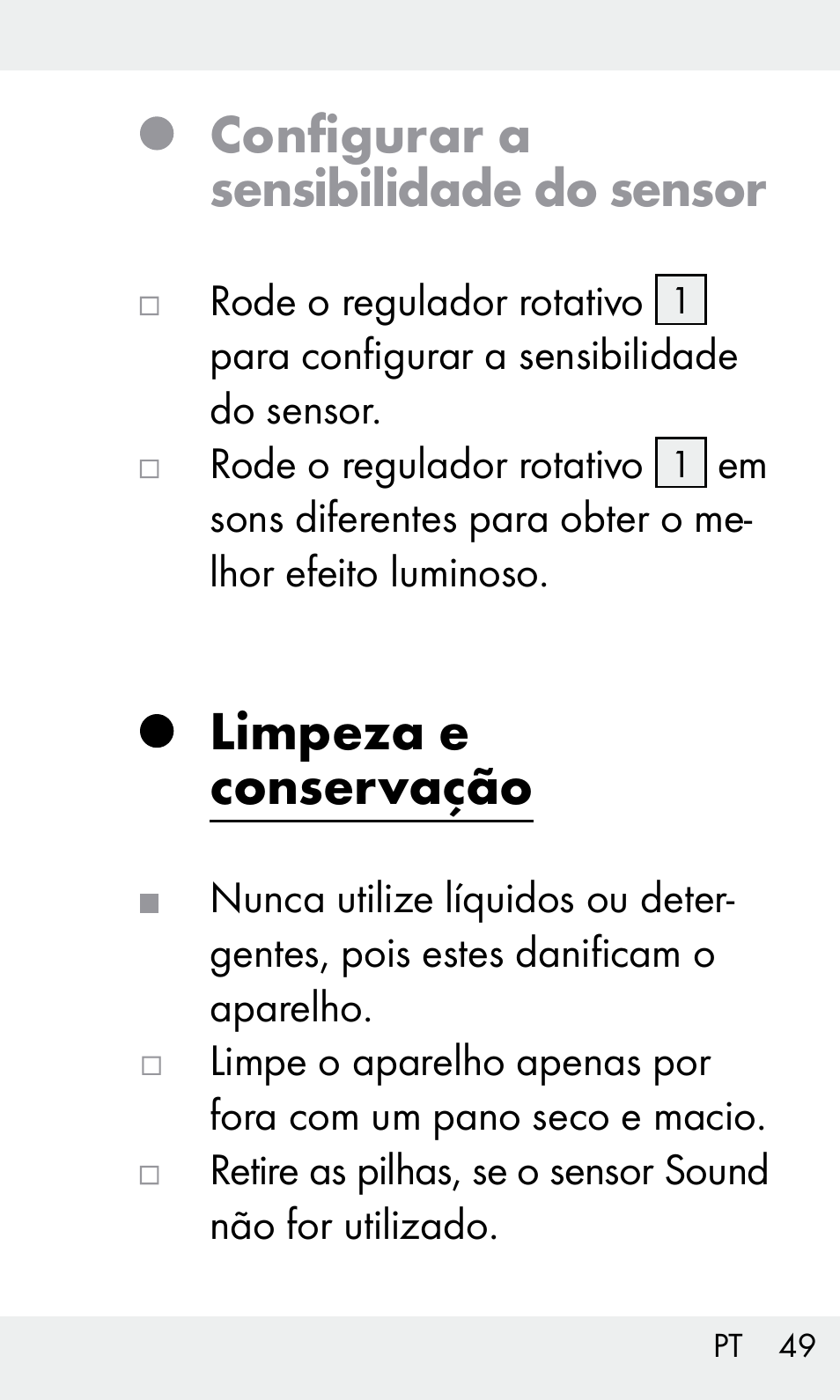 Configurar a sensibilidade do sensor, Limpeza e conservação | Livarno Z31603 User Manual | Page 49 / 84