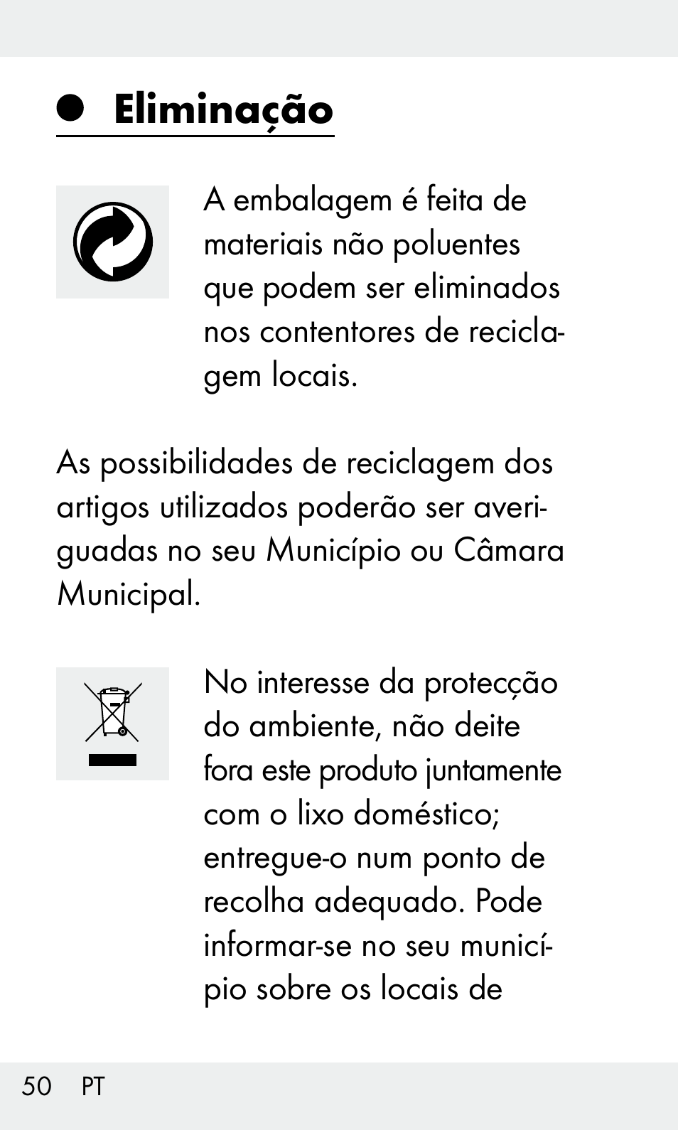 Eliminação | Livarno Z31603 User Manual | Page 50 / 84