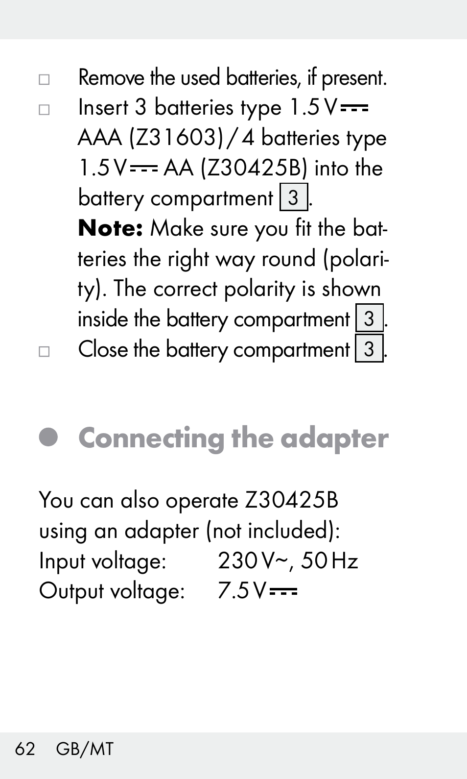 Connecting the adapter | Livarno Z31603 User Manual | Page 62 / 84