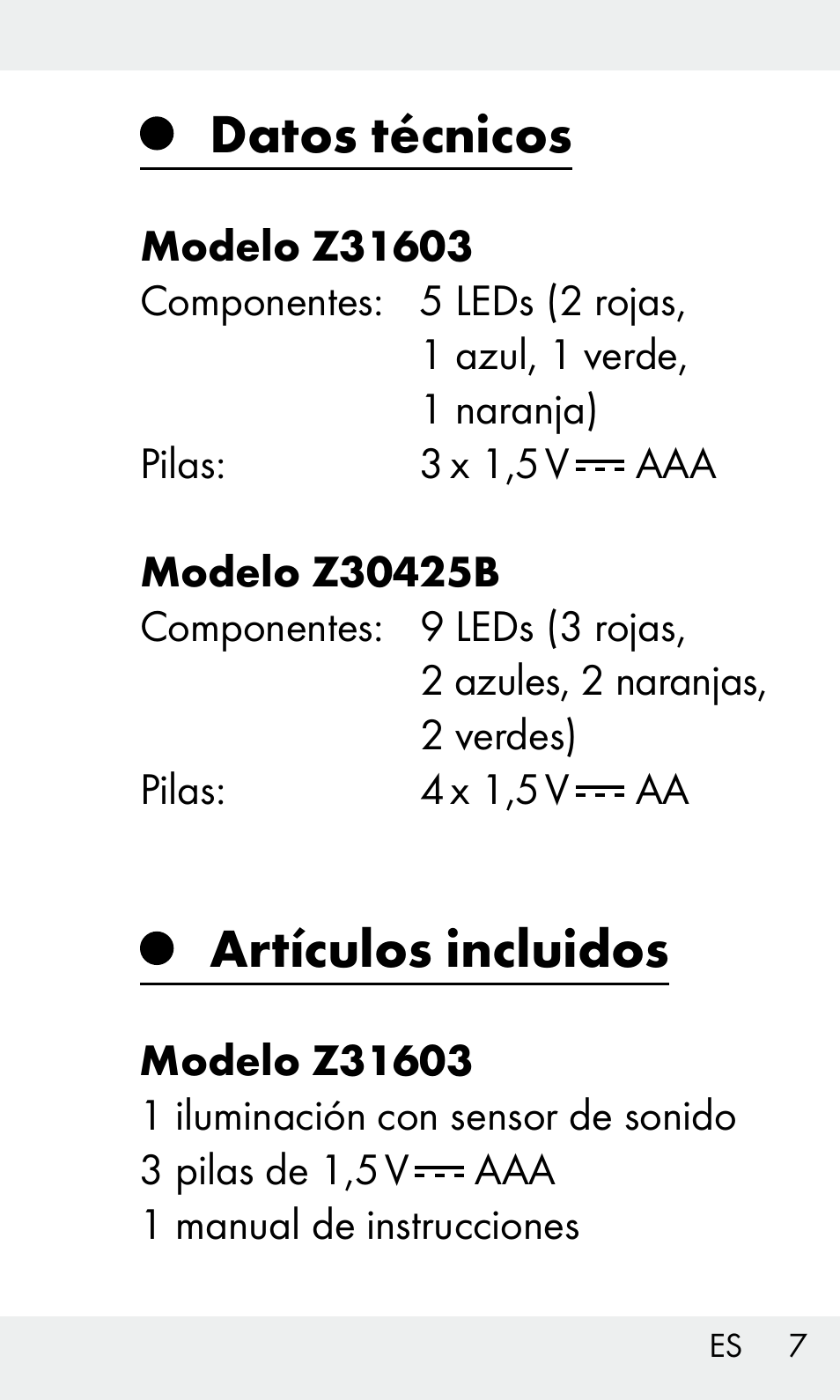 Datos técnicos, Artículos incluidos | Livarno Z31603 User Manual | Page 7 / 84