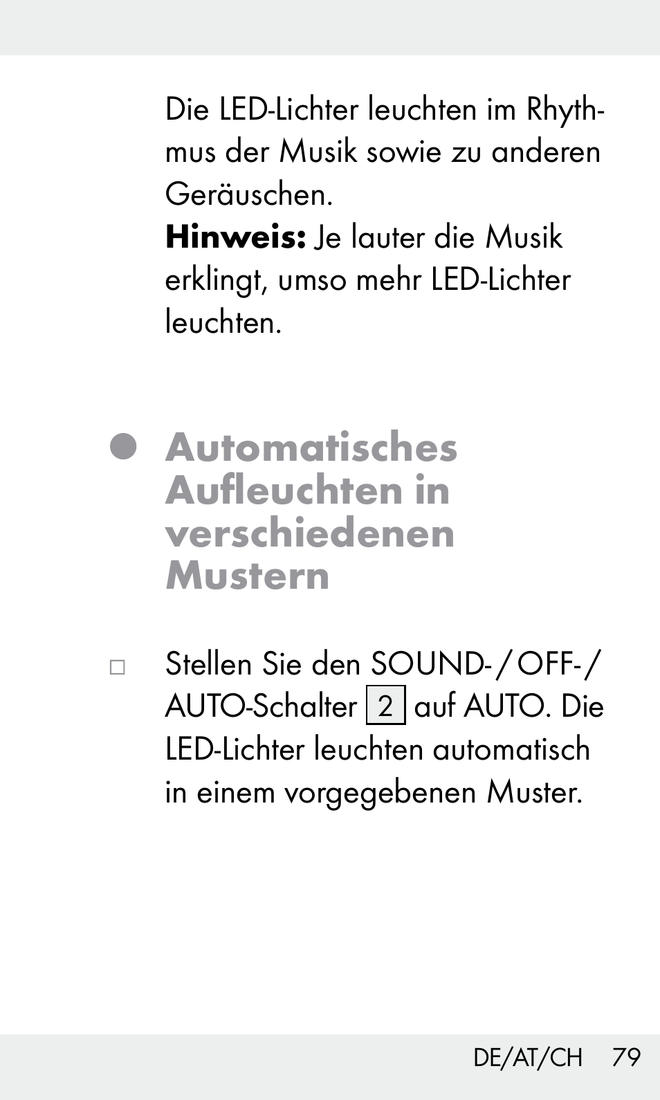 Automatisches aufleuchten in verschiedenen mustern | Livarno Z31603 User Manual | Page 79 / 84