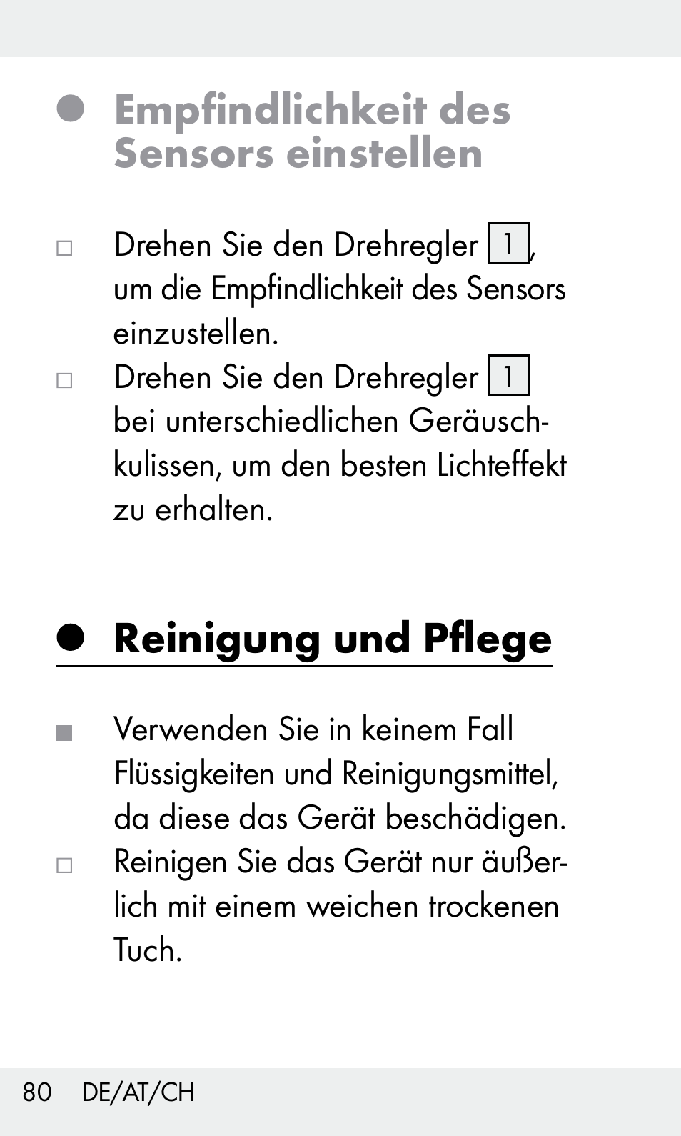 Empfindlichkeit des sensors einstellen, Reinigung und pflege | Livarno Z31603 User Manual | Page 80 / 84