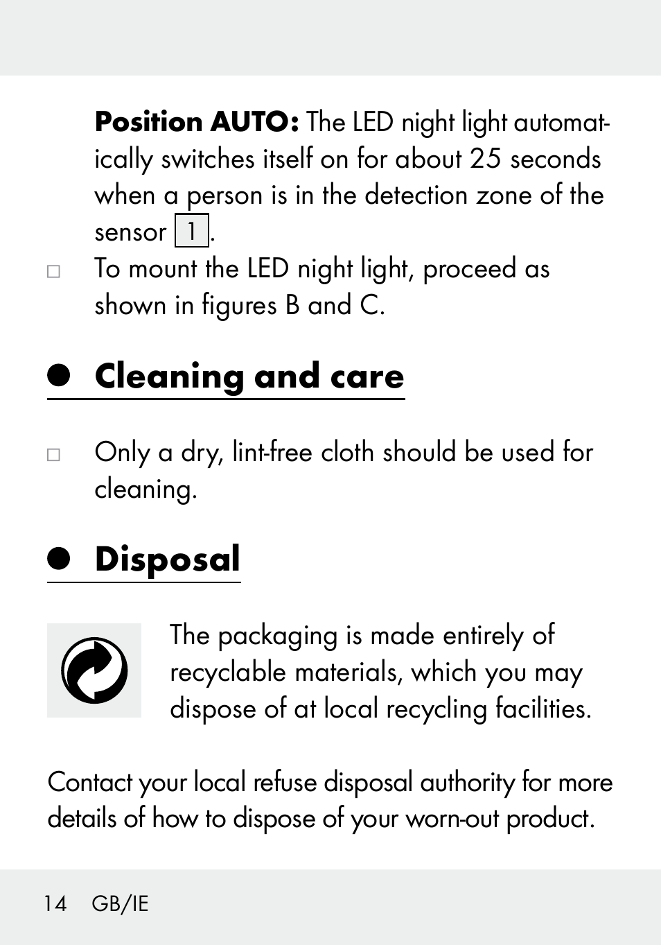 Cleaning and care, Disposal | Livarno 103994-14-01/103994-14-02 User Manual | Page 14 / 88