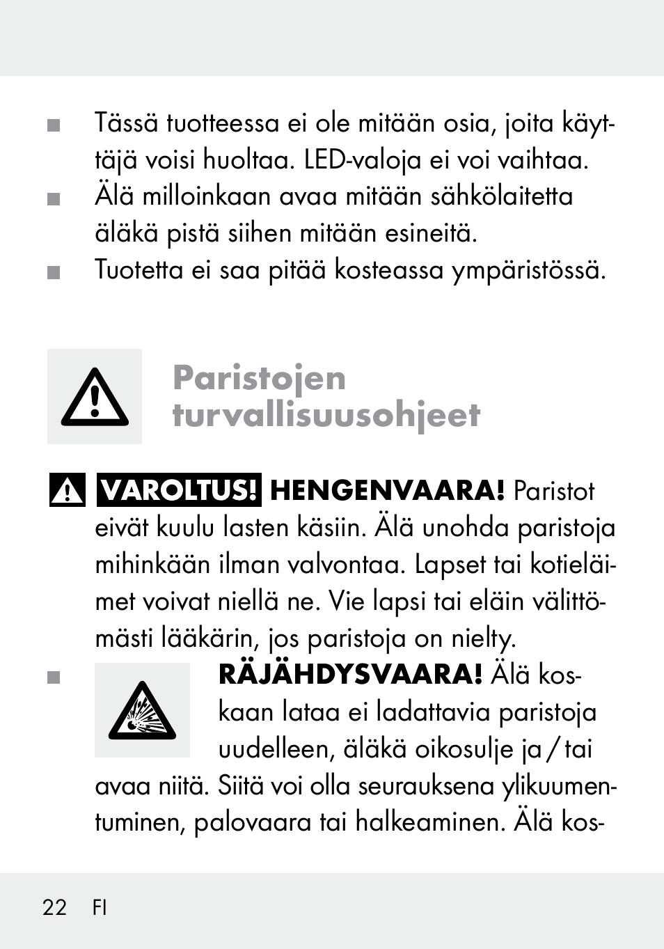 Paristojen turvallisuusohjeet | Livarno 103994-14-01/103994-14-02 User Manual | Page 22 / 88