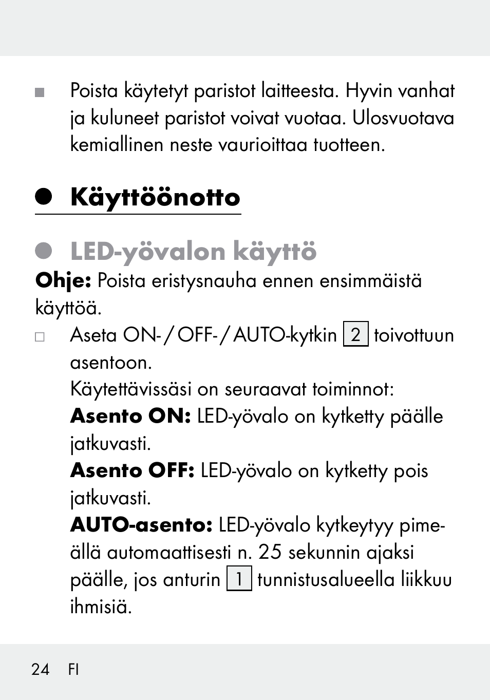 Käyttöönotto led-yövalon käyttö | Livarno 103994-14-01/103994-14-02 User Manual | Page 24 / 88