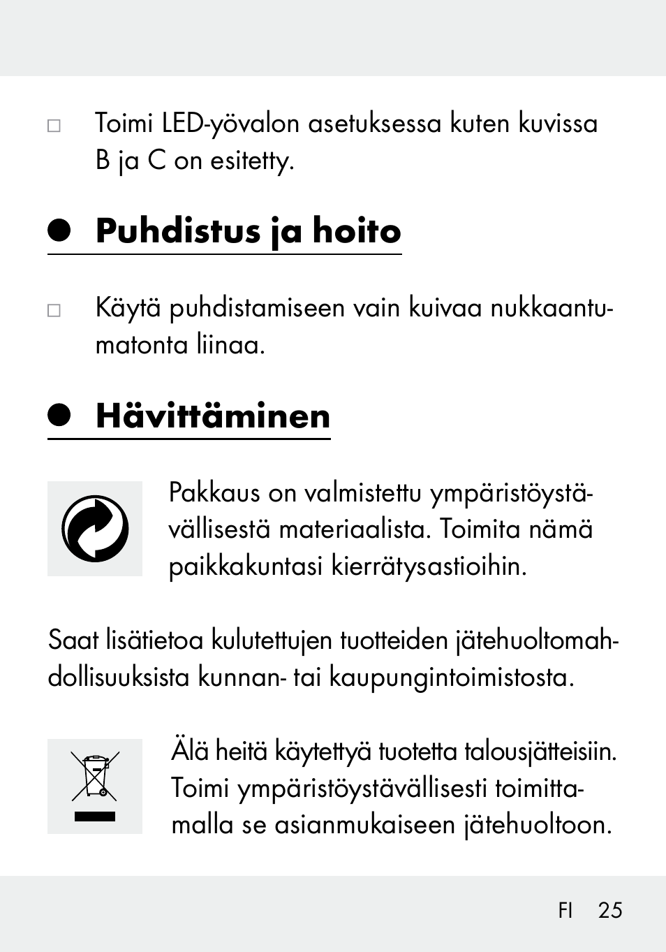 Puhdistus ja hoito, Hävittäminen | Livarno 103994-14-01/103994-14-02 User Manual | Page 25 / 88