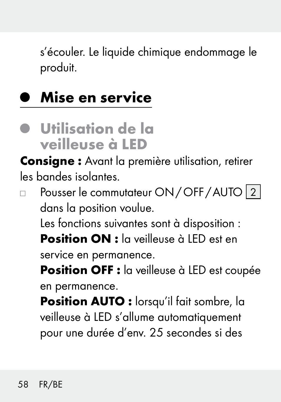 Mise en service utilisation de la veilleuse à led | Livarno 103994-14-01/103994-14-02 User Manual | Page 58 / 88