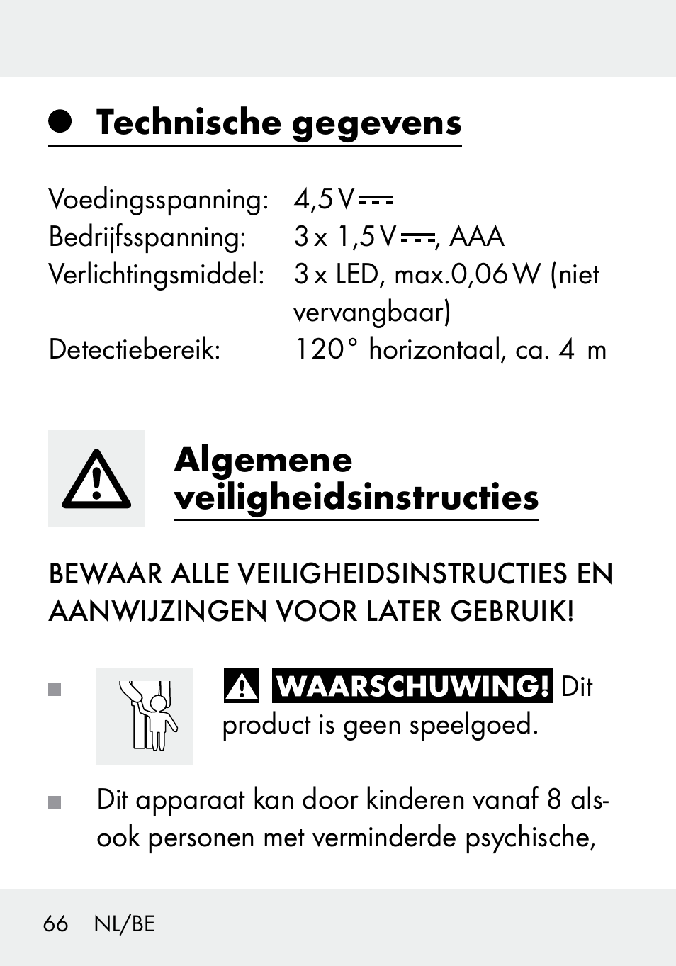 Technische gegevens, Algemene veiligheidsinstructies | Livarno 103994-14-01/103994-14-02 User Manual | Page 66 / 88