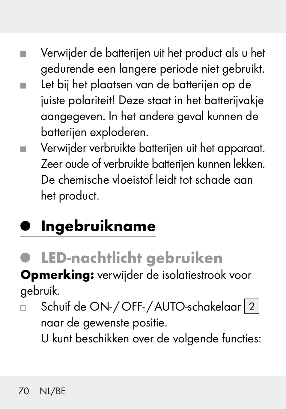 Ingebruikname led-nachtlicht gebruiken | Livarno 103994-14-01/103994-14-02 User Manual | Page 70 / 88