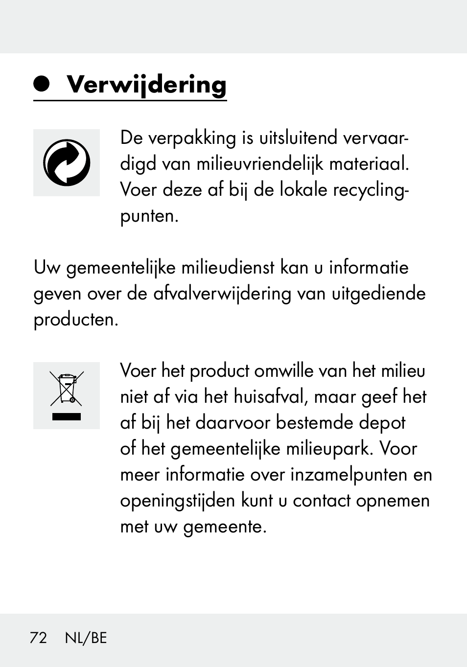 Verwijdering | Livarno 103994-14-01/103994-14-02 User Manual | Page 72 / 88