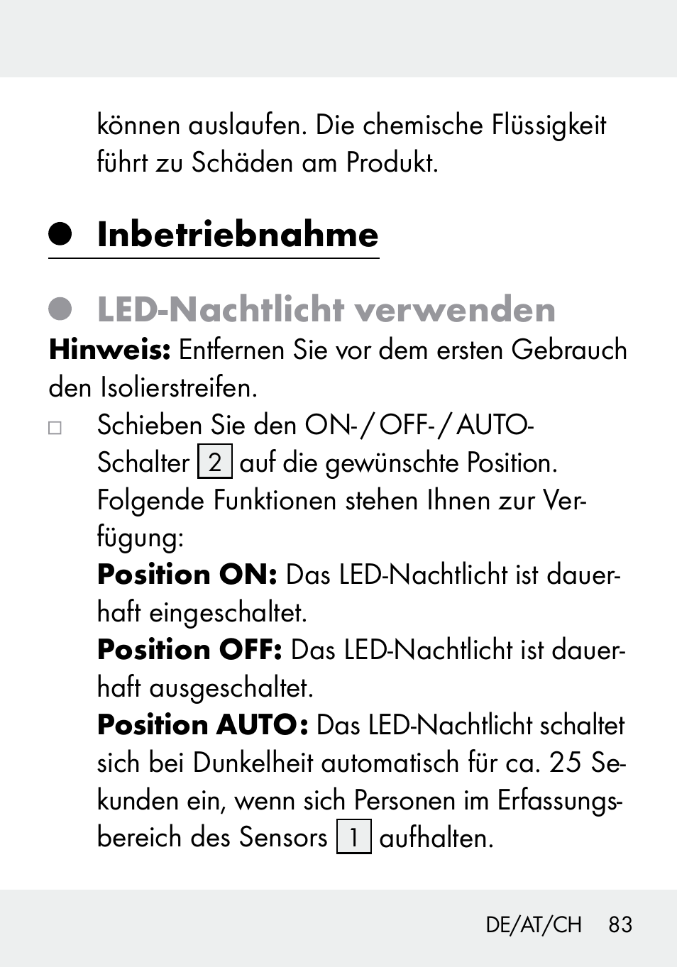 Inbetriebnahme, Led-nachtlicht verwenden | Livarno 103994-14-01/103994-14-02 User Manual | Page 83 / 88