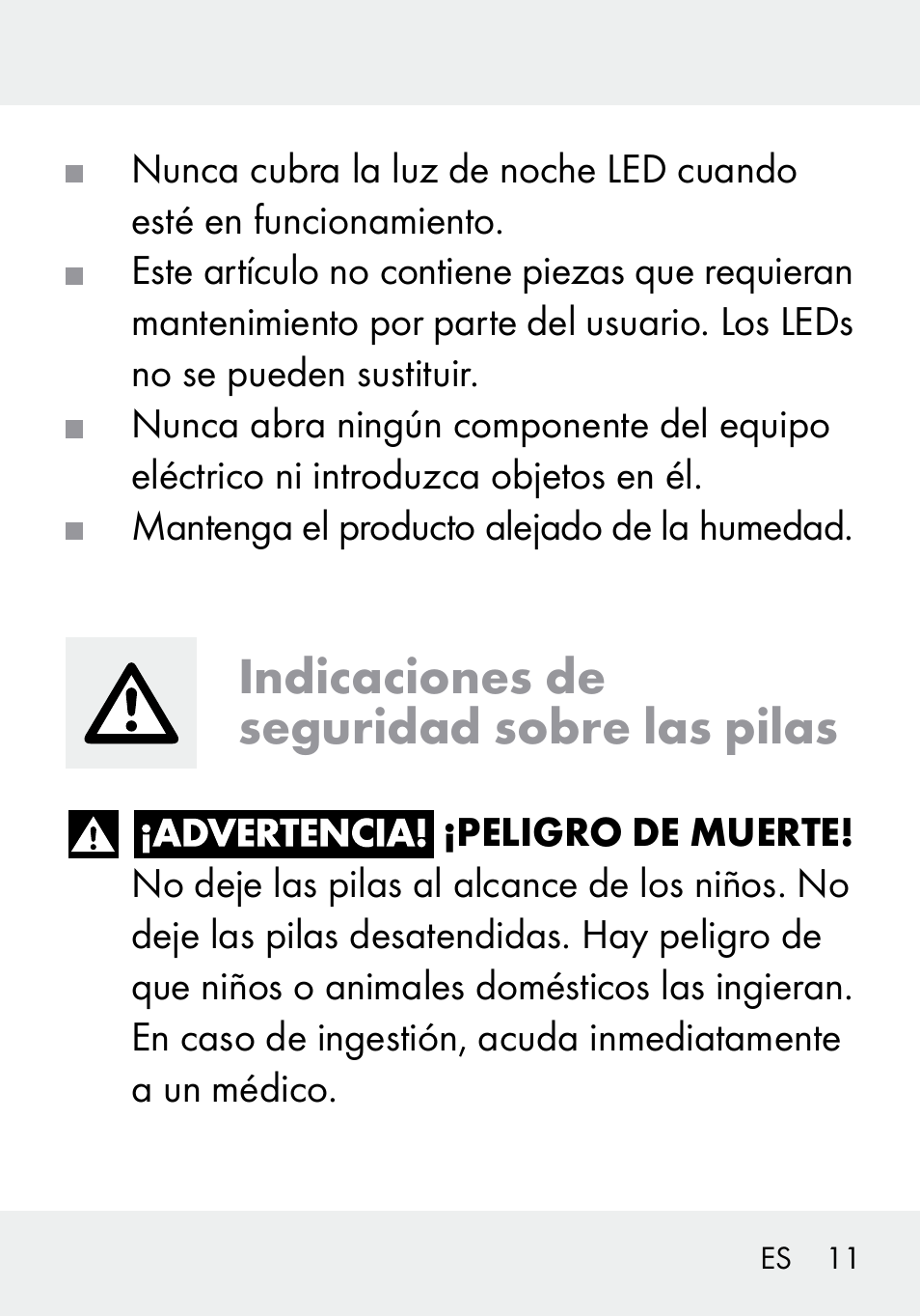 Indicaciones de seguridad sobre las pilas | Livarno 103994-14-01/103994-14-02 User Manual | Page 11 / 66