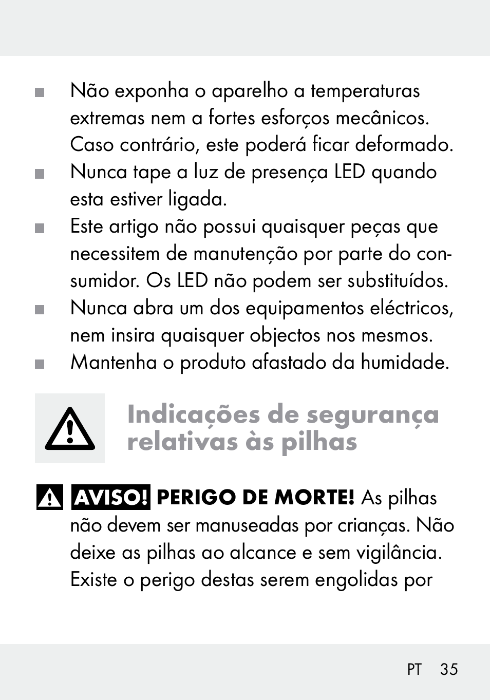 Indicações de segurança relativas às pilhas | Livarno 103994-14-01/103994-14-02 User Manual | Page 35 / 66