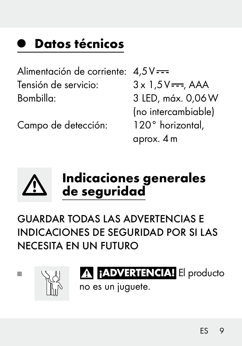 Datos técnicos, Indicaciones generales de seguridad | Livarno 103994-14-01/103994-14-02 User Manual | Page 9 / 66