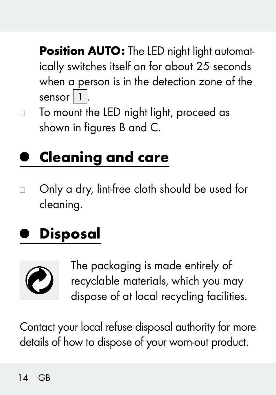 Cleaning and care, Disposal | Livarno 103994-14-01/103994-14-02 User Manual | Page 14 / 89