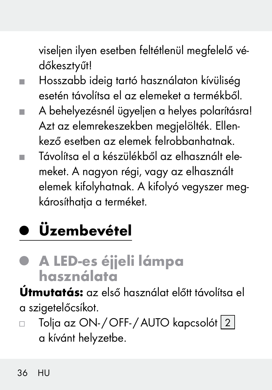 Üzembevétel a led-es éjjeli lámpa használata | Livarno 103994-14-01/103994-14-02 User Manual | Page 36 / 89