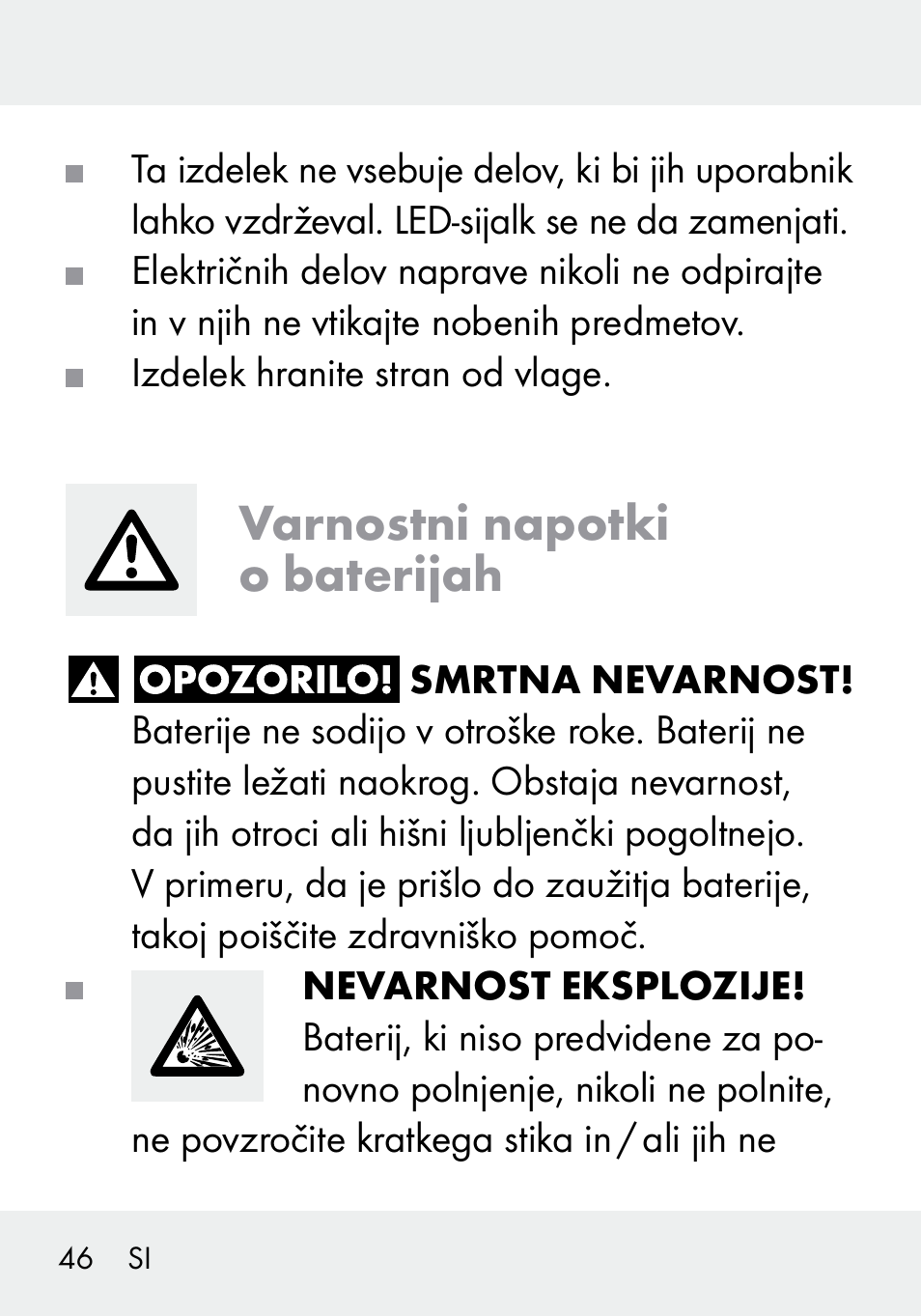 Varnostni napotki o baterijah | Livarno 103994-14-01/103994-14-02 User Manual | Page 46 / 89