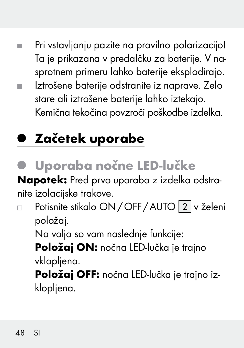 Začetek uporabe uporaba nočne led-lučke | Livarno 103994-14-01/103994-14-02 User Manual | Page 48 / 89