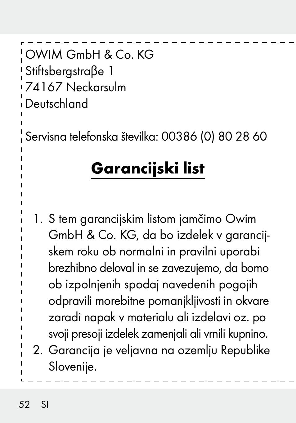 Garancijski list | Livarno 103994-14-01/103994-14-02 User Manual | Page 52 / 89