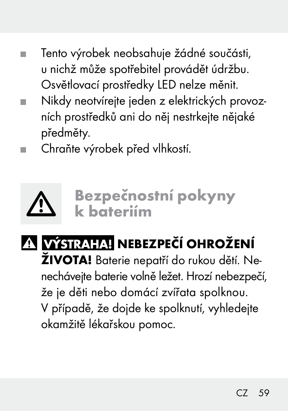 Bezpečnostní pokyny k bateriím | Livarno 103994-14-01/103994-14-02 User Manual | Page 59 / 89