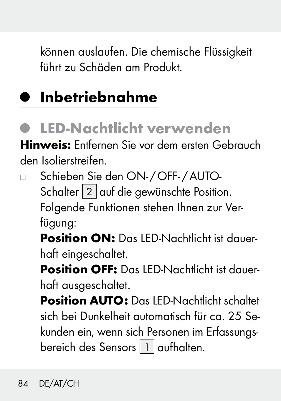 Inbetriebnahme, Led-nachtlicht verwenden | Livarno 103994-14-01/103994-14-02 User Manual | Page 84 / 89