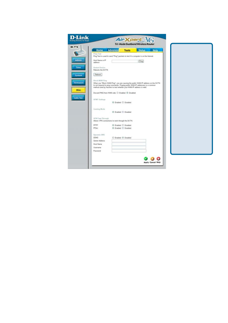 Using the configuration menu (continued) | D-Link DI-774 User Manual | Page 37 / 98