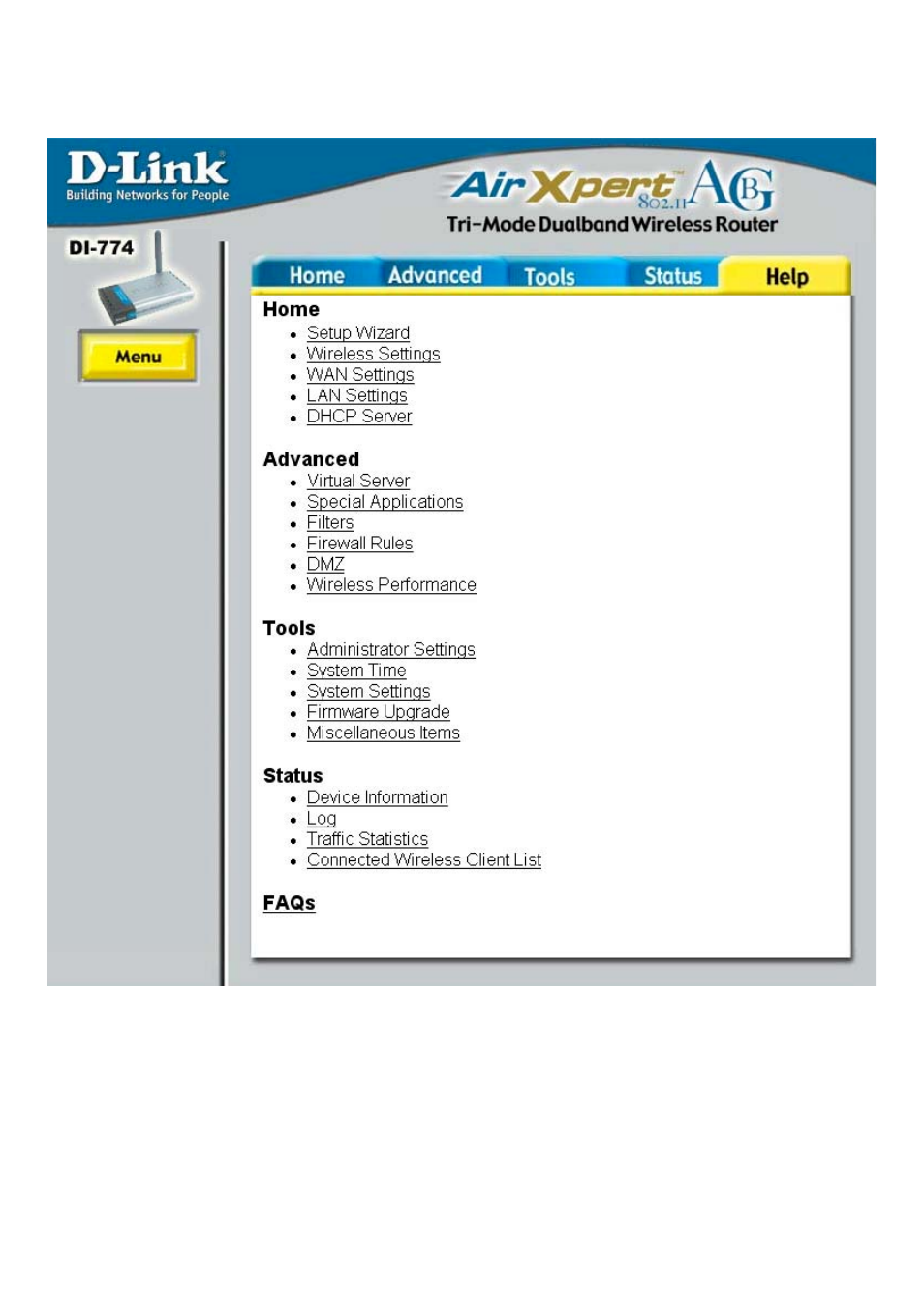 Using the configuration menu (continued) | D-Link DI-774 User Manual | Page 42 / 98