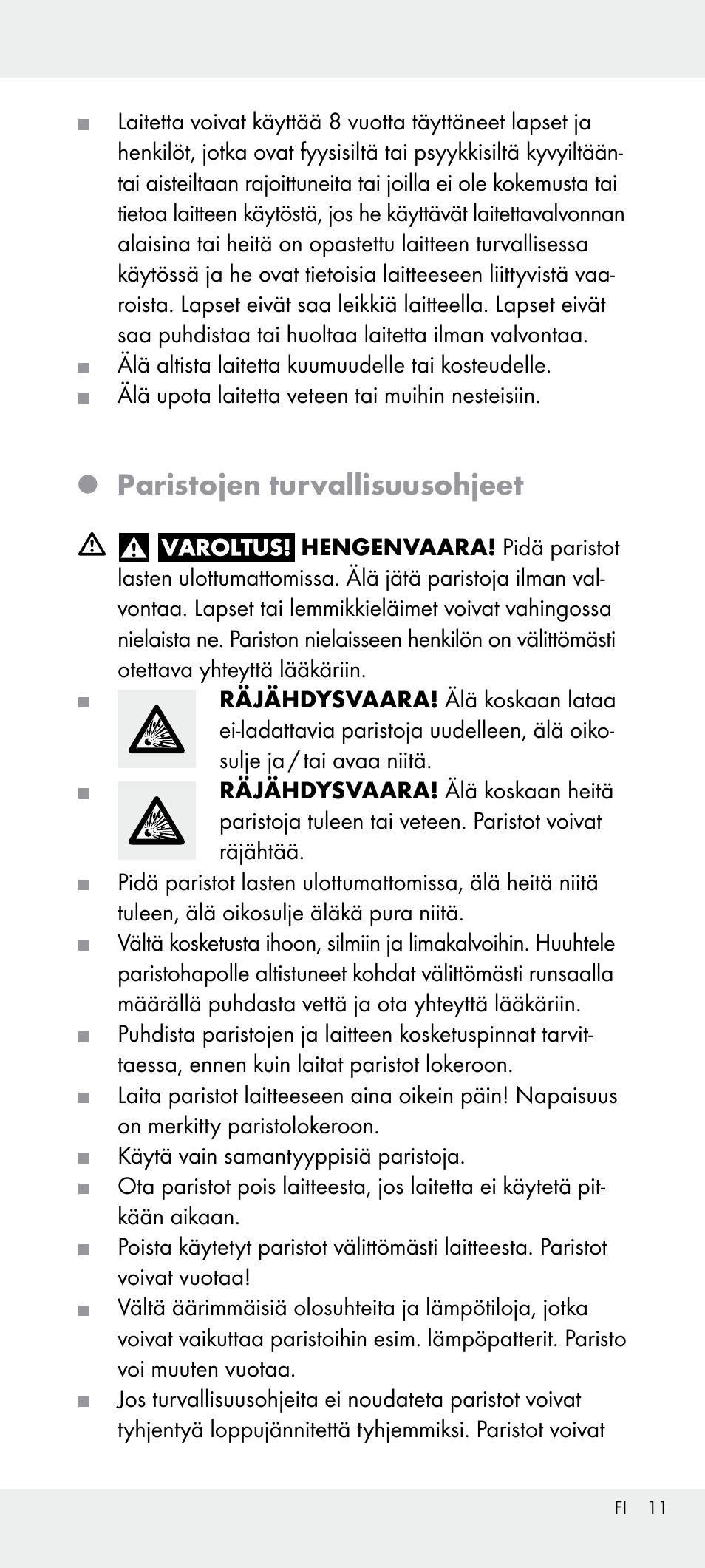 Paristojen turvallisuusohjeet | Livarno Z31240 User Manual | Page 11 / 45