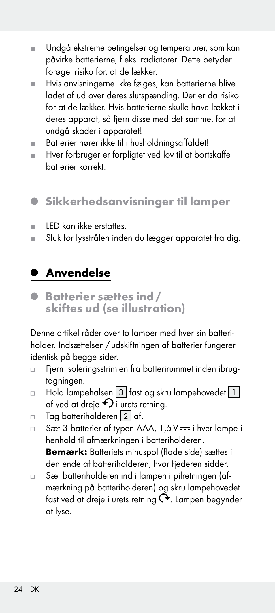 Sikkerhedsanvisninger til lamper | Livarno Z31240 User Manual | Page 24 / 45