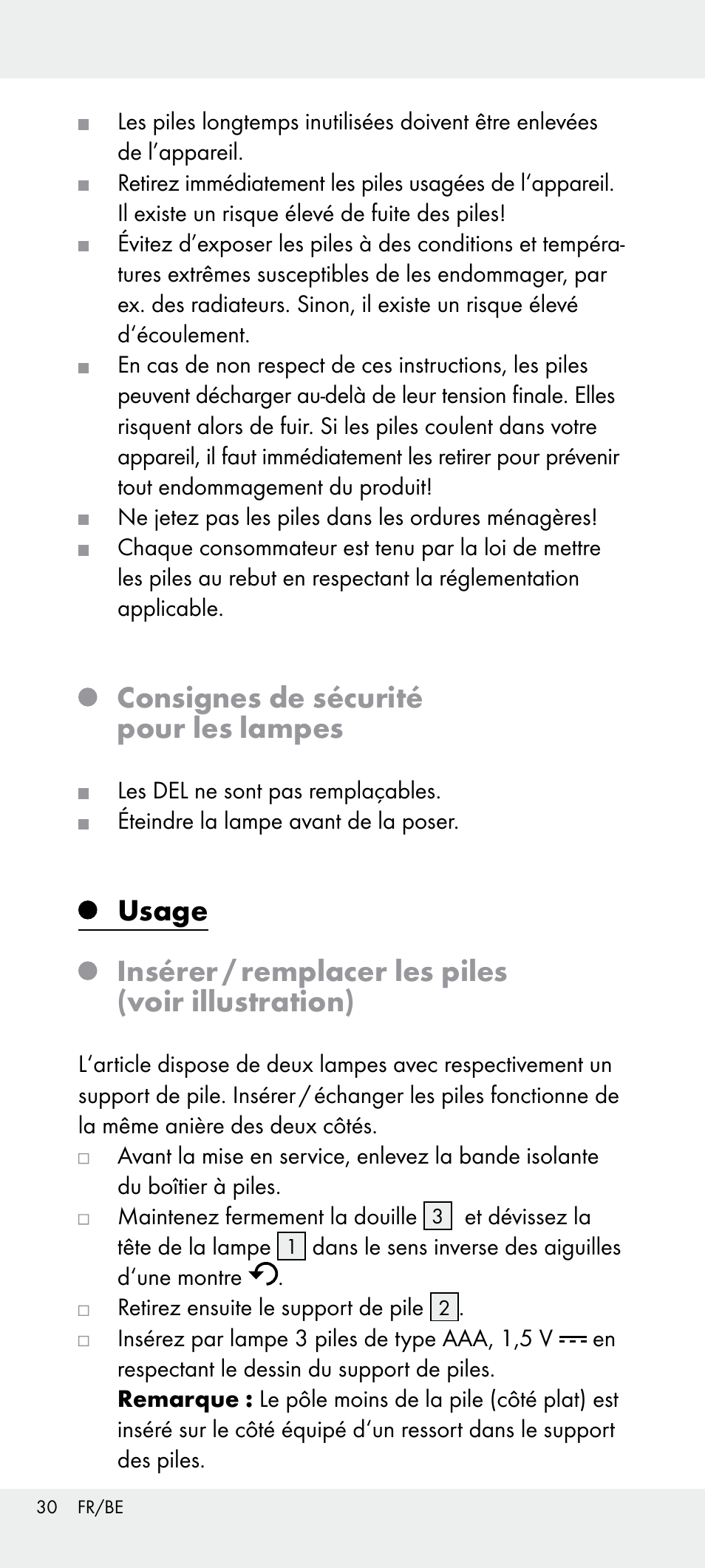 Consignes de sécurité pour les lampes | Livarno Z31240 User Manual | Page 30 / 45