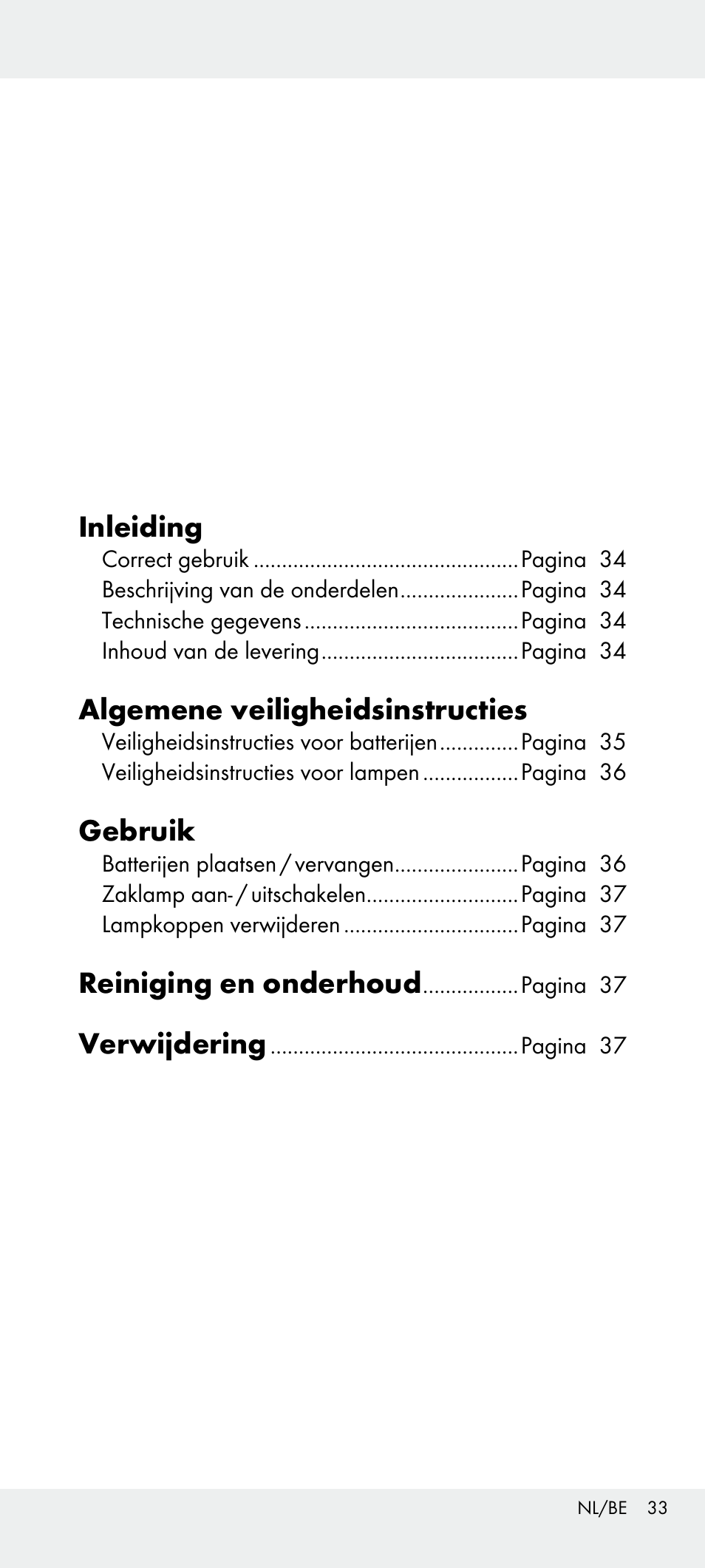 Inleiding, Algemene veiligheidsinstructies, Gebruik | Reiniging en onderhoud, Verwijdering | Livarno Z31240 User Manual | Page 33 / 45