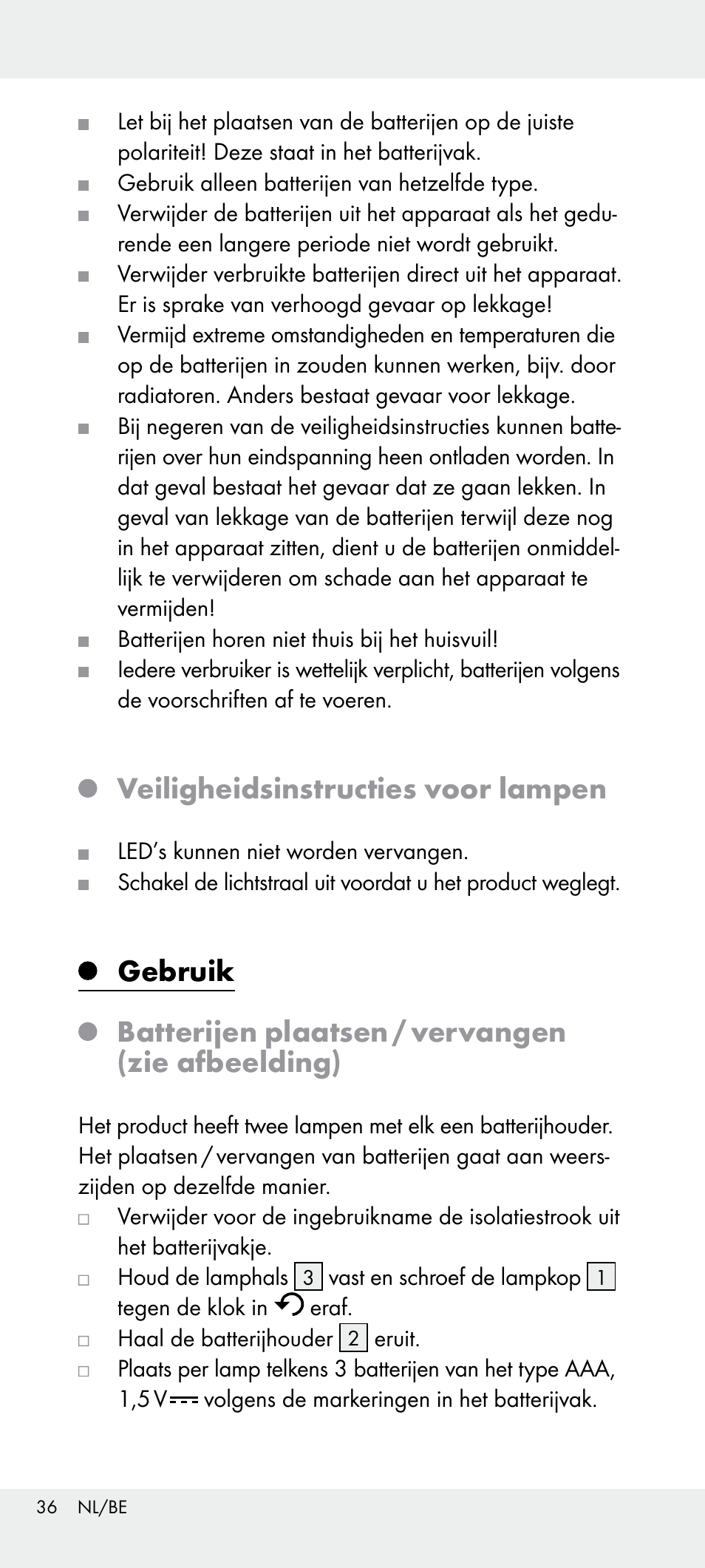 Veiligheidsinstructies voor lampen | Livarno Z31240 User Manual | Page 36 / 45