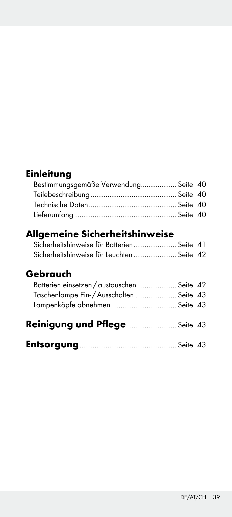 Einleitung, Allgemeine sicherheitshinweise, Gebrauch | Reinigung und pflege, Entsorgung | Livarno Z31240 User Manual | Page 39 / 45