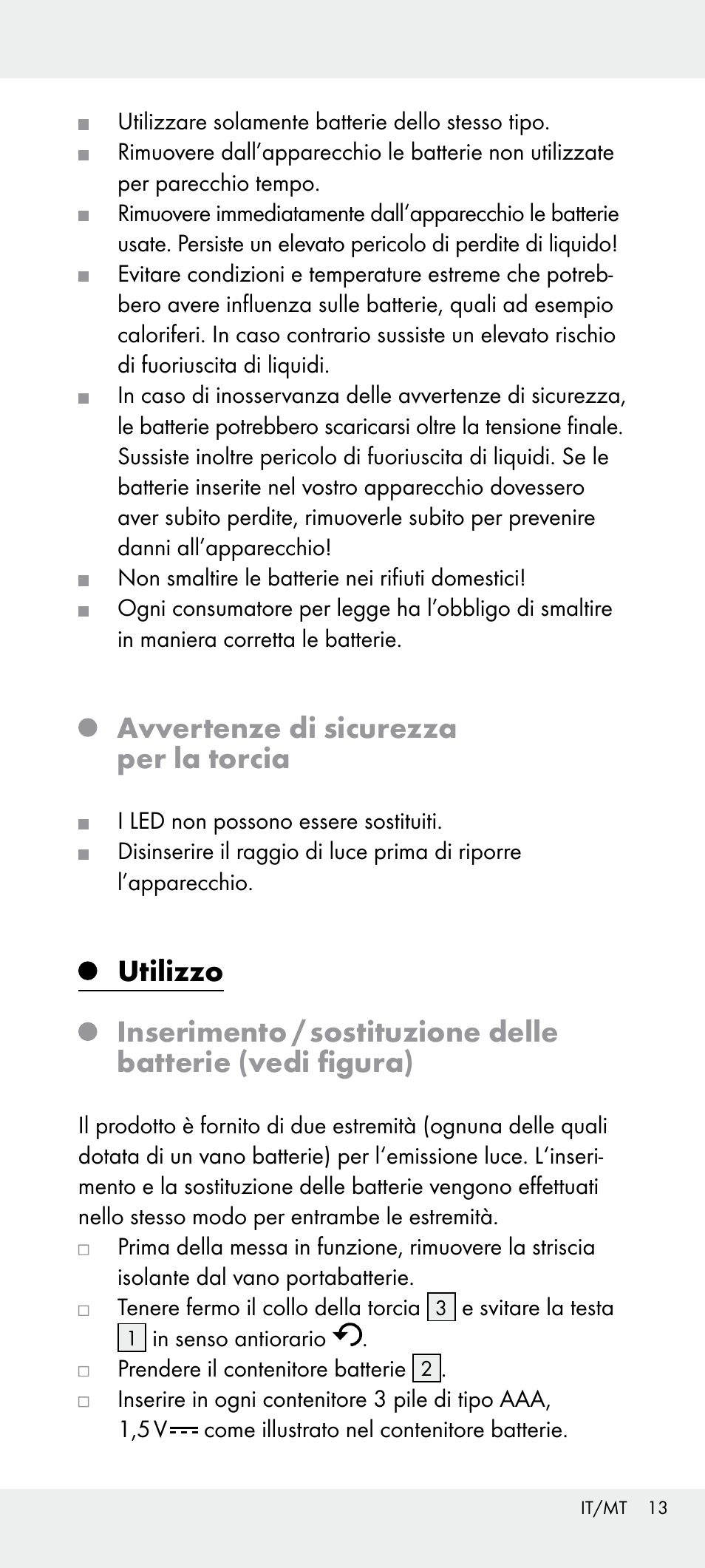 Avvertenze di sicurezza per la torcia | Livarno Z31240 User Manual | Page 13 / 33